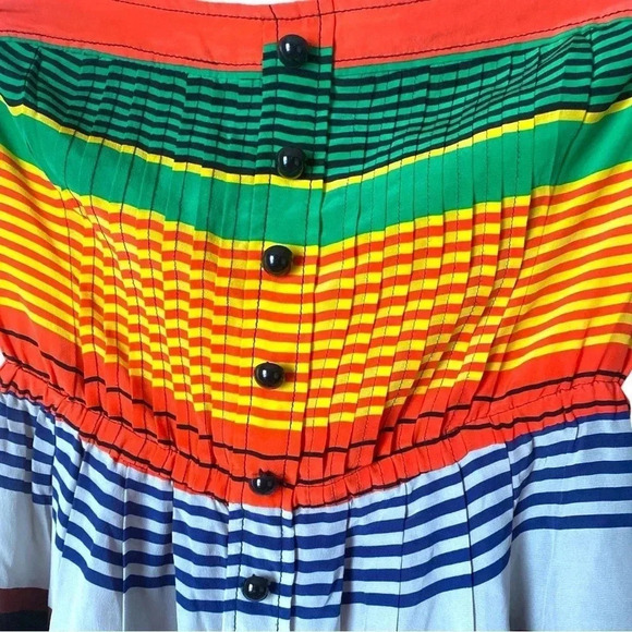 ANTHRO TRACY REESE |Vibrant Multicolored Rainbow Striped Silk Pleated Dress Sz 6 - Picture 6 of 12